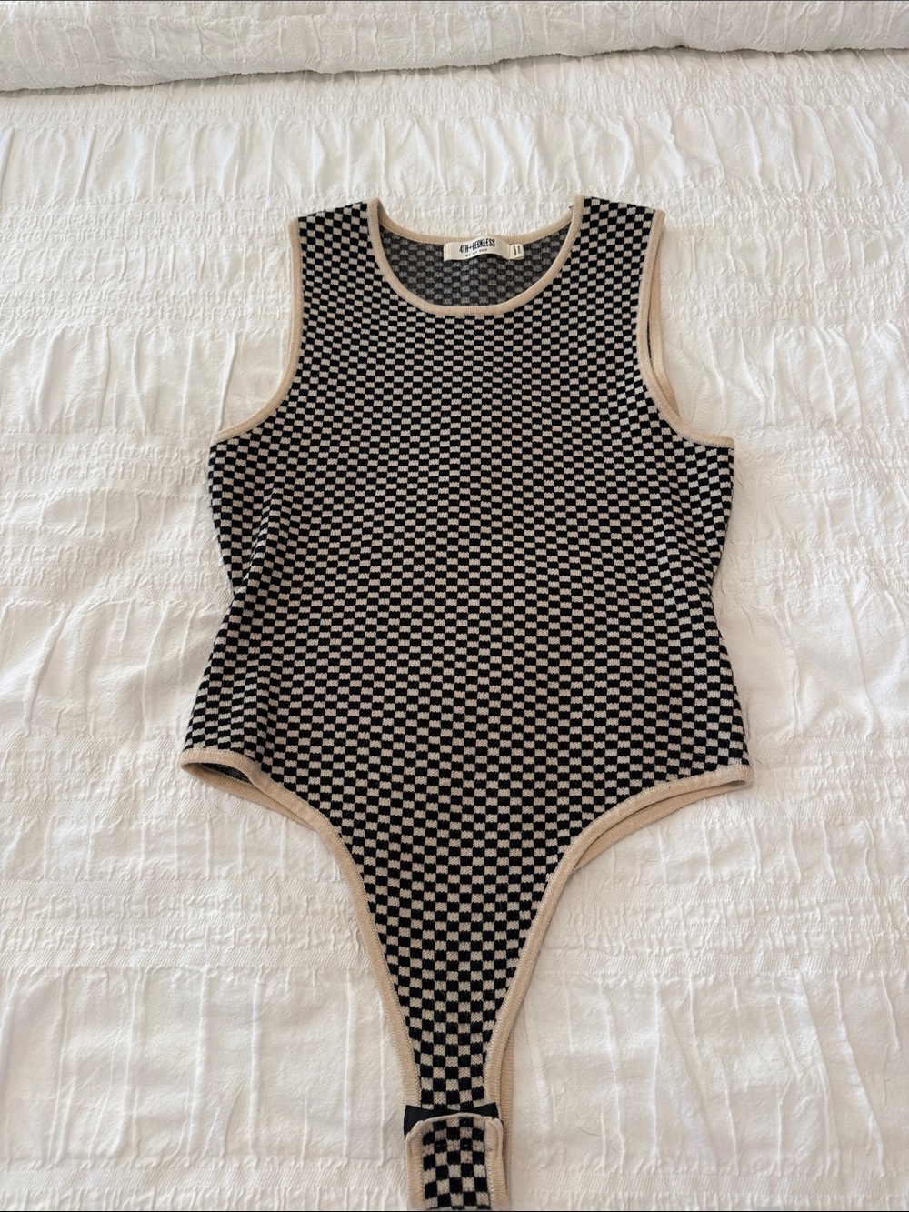Anthropologie Checkerboard Tank One-Piece in Black and Cream